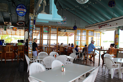 Inside of Snappa's, where you can enjoy beautiful harbour views