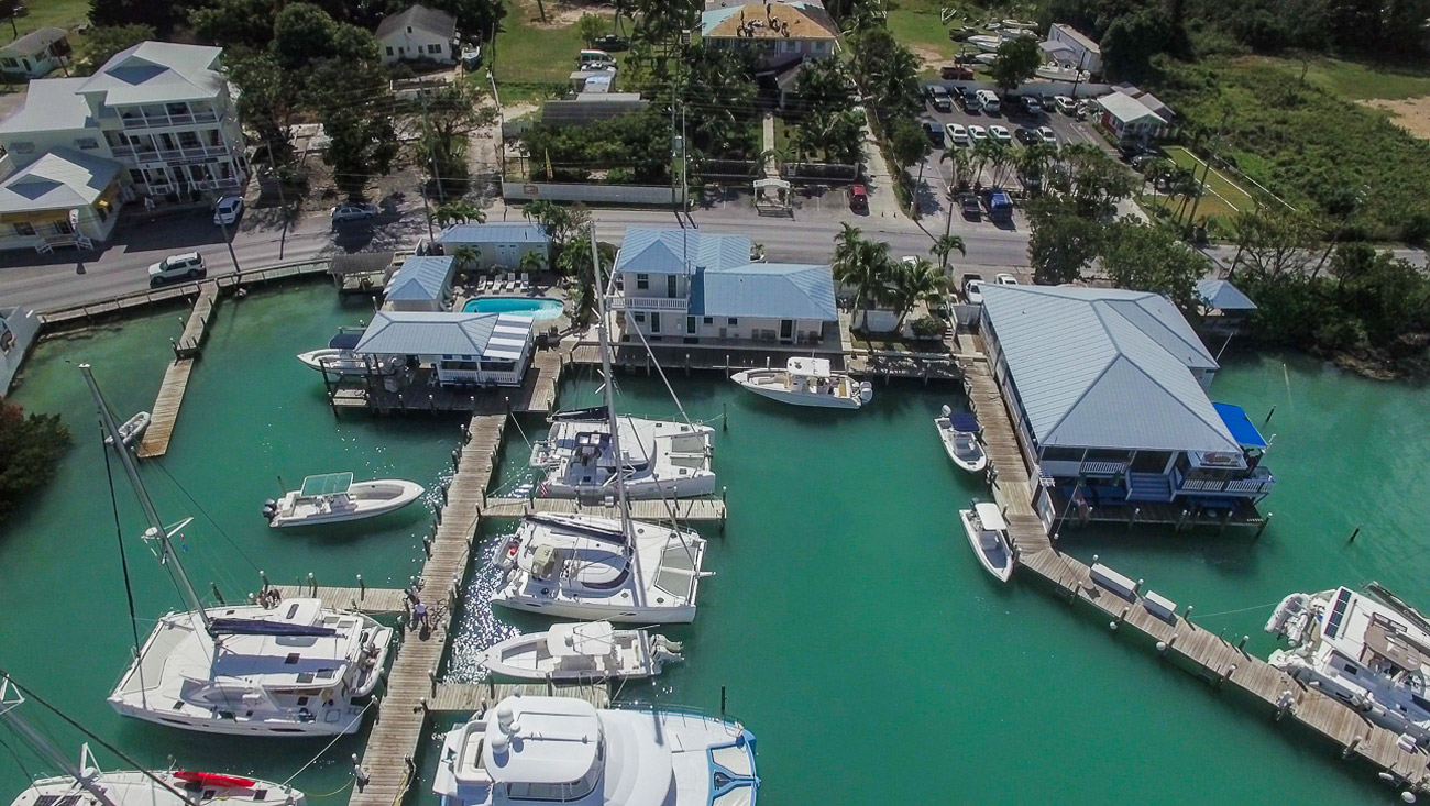 Harbour View Marina in Marsh Harbour, Abaco - aerial of the marina