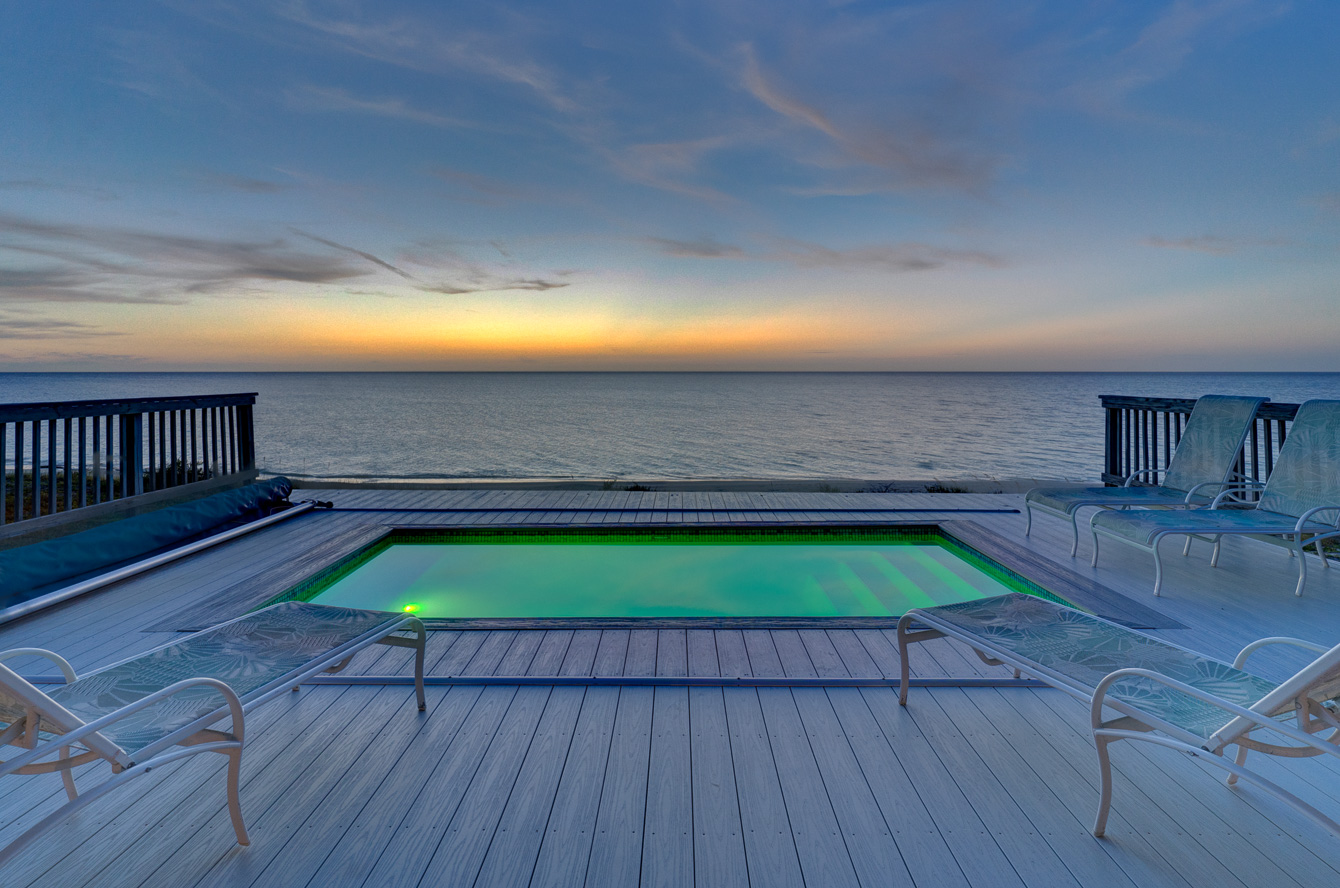 Sunsat at the deck of The Family Beach House on San Salvador