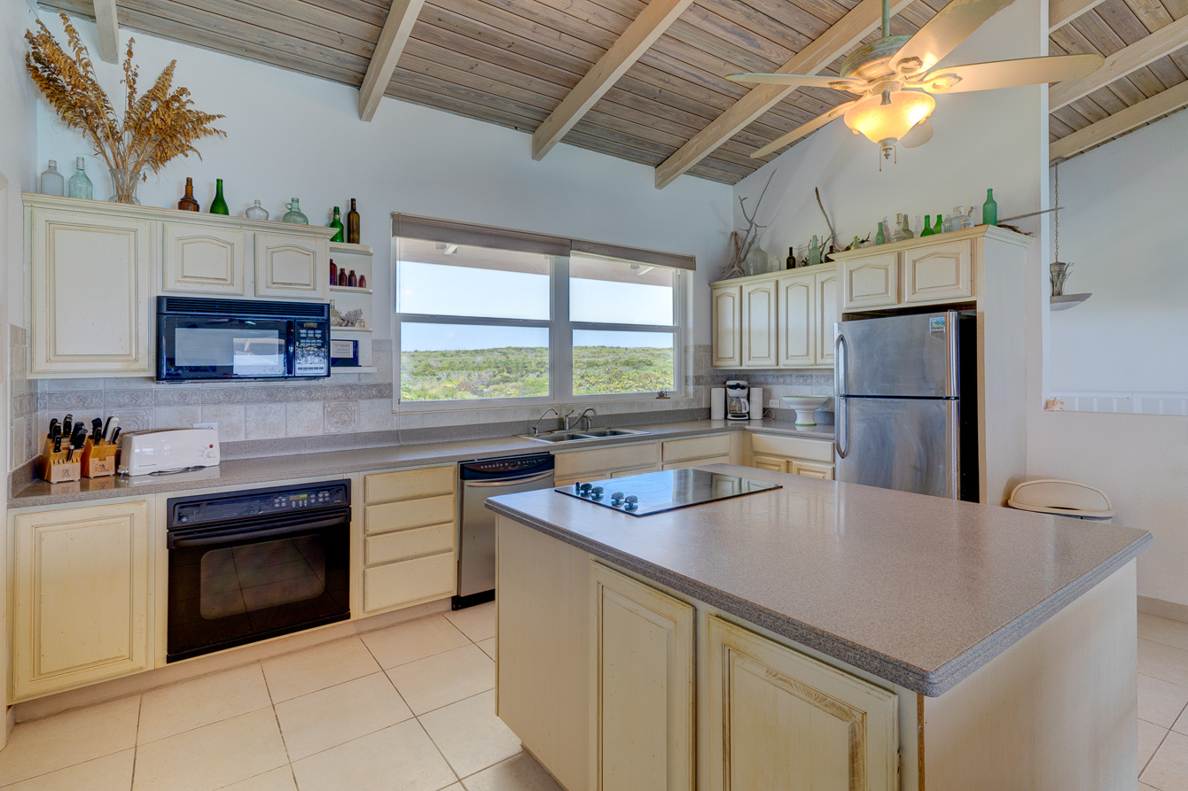 The kitchen at The Family Beach House on San Salvador