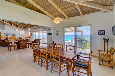 The dining area at The Family Beach House on San Salvador