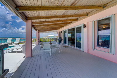 The deck of The Family Beach House on San Salvador