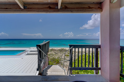 The lift up stairs to the beach at The Family Beach House on San Salvador 