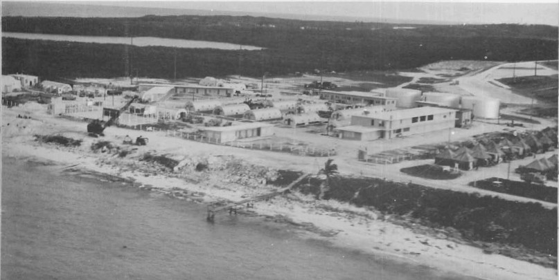Air photo of the U.S. Coast Guard LORAN station under construction by the Naval Mobile Construction Battalion